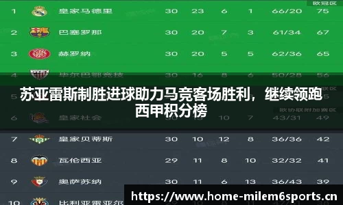苏亚雷斯制胜进球助力马竞客场胜利，继续领跑西甲积分榜